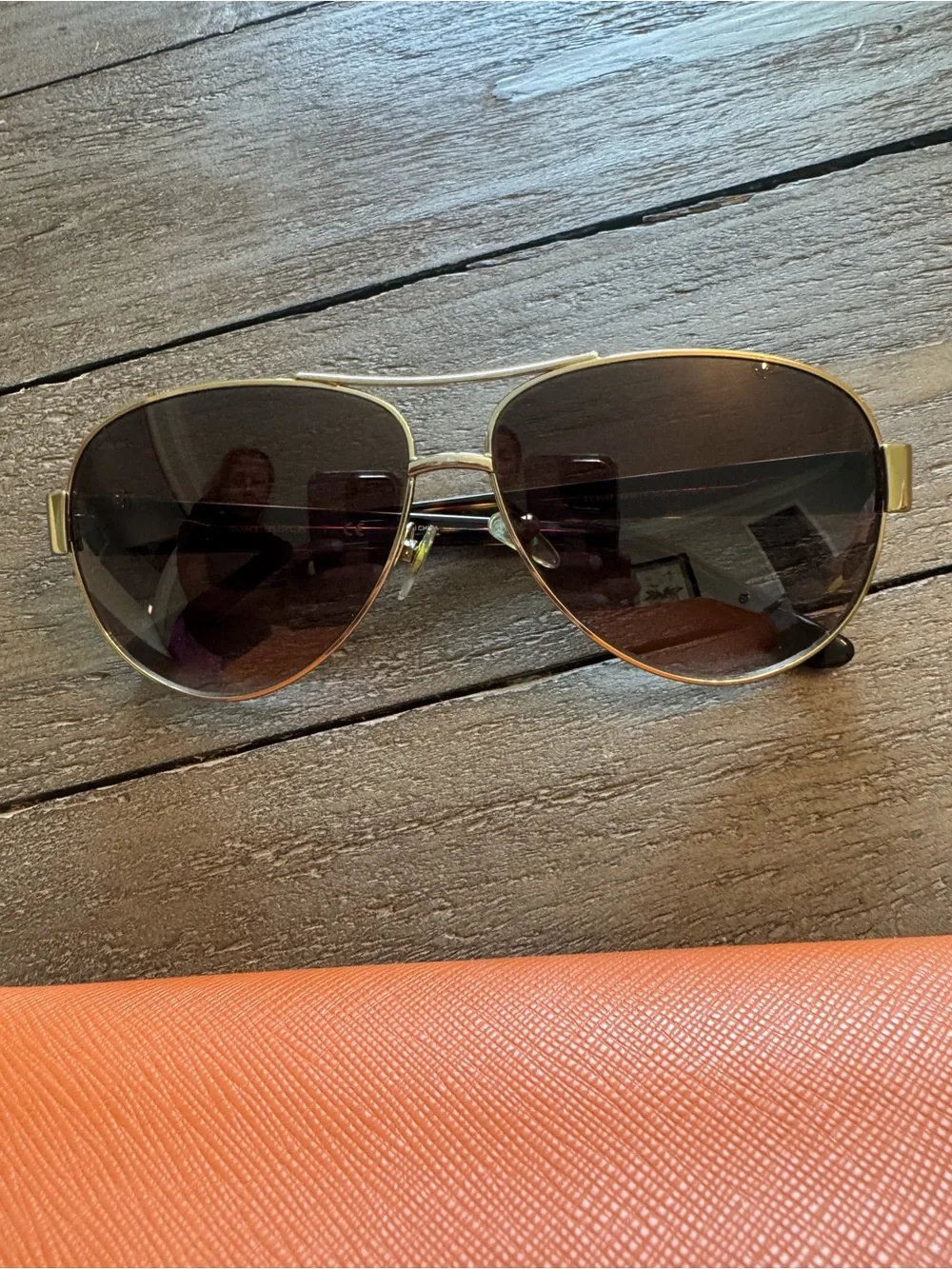Tory Burch Gold-Tone Metal Aviator Sunglasses